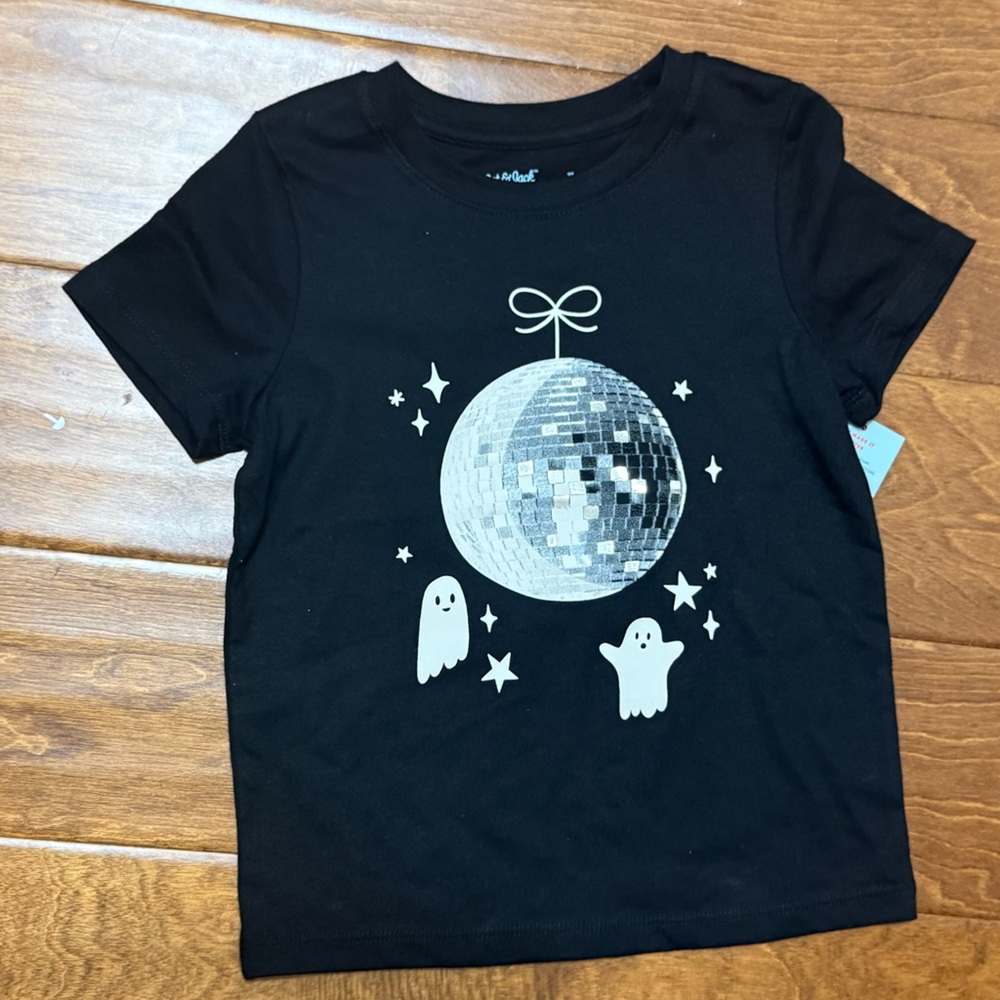 NWT Size 5T Cat & Jack Black Kids Shirt with Disco Ball Design